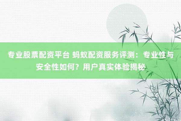 专业股票配资平台 蚂蚁配资服务评测：专业性与安全性如何？用户真实体验揭秘