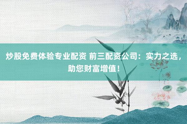 炒股免费体验专业配资 前三配资公司：实力之选，助您财富增值！