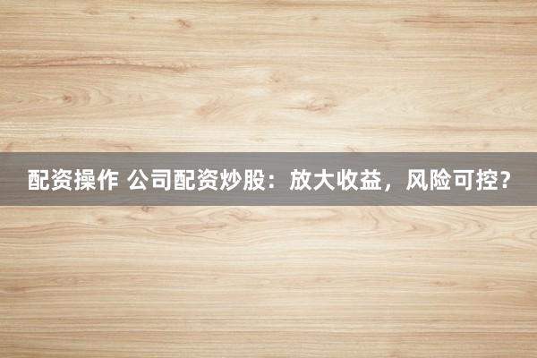 配资操作 公司配资炒股：放大收益，风险可控？