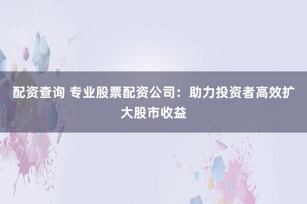 配资查询 专业股票配资公司：助力投资者高效扩大股市收益