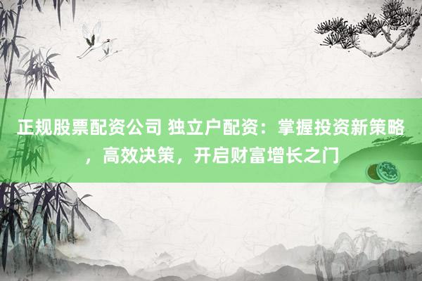 正规股票配资公司 独立户配资：掌握投资新策略，高效决策，开启财富增长之门