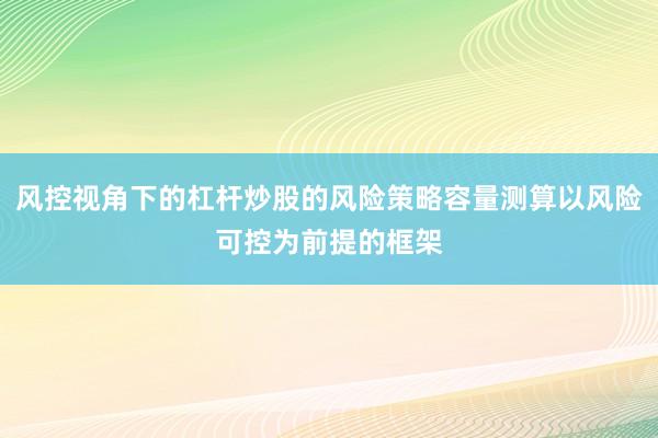 风控视角下的杠杆炒股的风险策略容量测算以风险可控为前提的框架