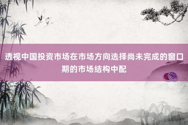 透视中国投资市场在市场方向选择尚未完成的窗口期的市场结构中配