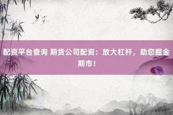 配资平台查询 期货公司配资：放大杠杆，助您掘金期市！