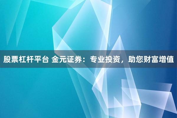 股票杠杆平台 金元证券：专业投资，助您财富增值