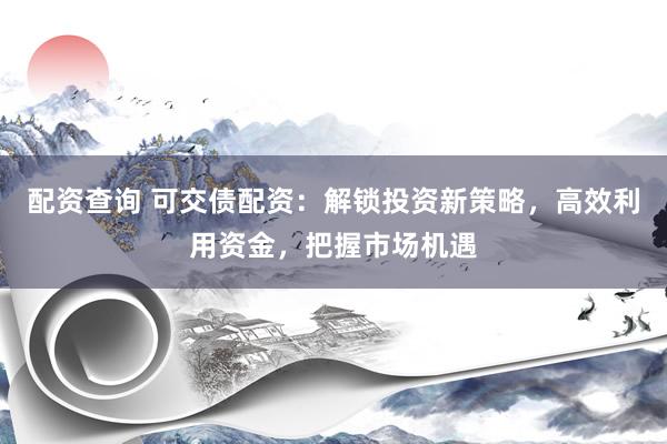 配资查询 可交债配资：解锁投资新策略，高效利用资金，把握市场机遇