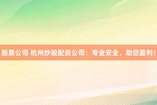 股票公司 杭州炒股配资公司：专业安全，助您盈利！